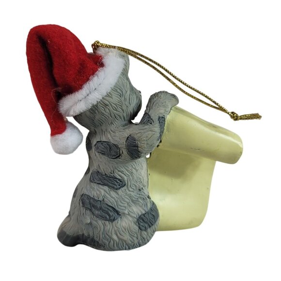 Cat Christmas Ornaments Set of 2 Kitty Noel Dear Santa Wearing Santa Hat Ceramic - Picture 3 of 8